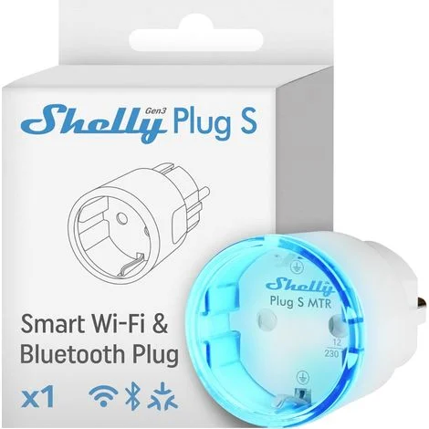 Shelly, Plug S MTR Gen3, Presa Smart Wi-Fi con Monitoraggio Consumi, Bianco