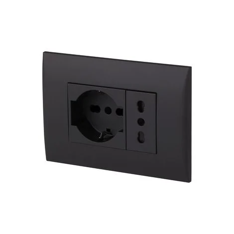 PLACCA C/SUPP PRESA BIPAS+PRESA BIPAS SCHUKO NERO