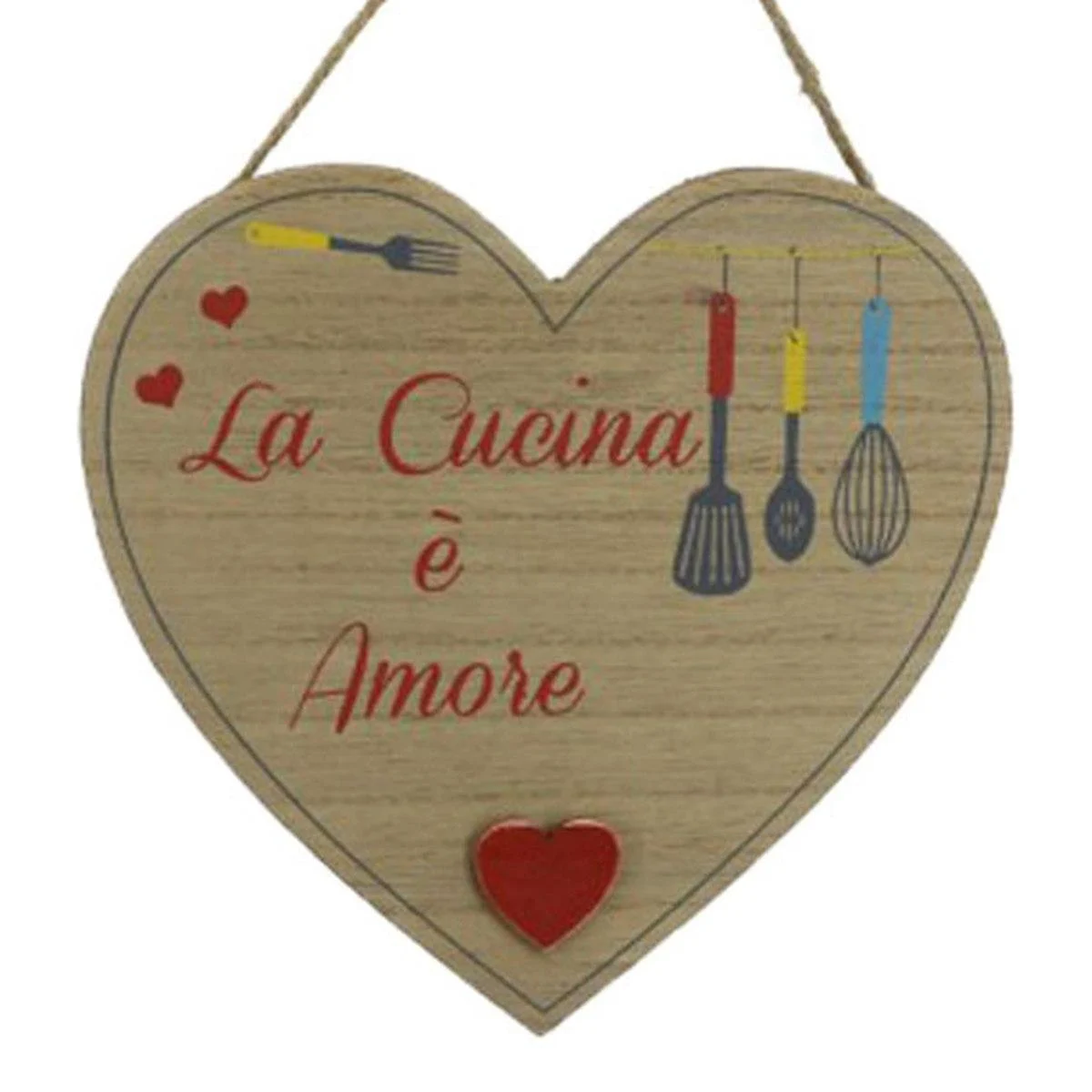Targa Legno Cucina Cuore con Scritta cm.16x17