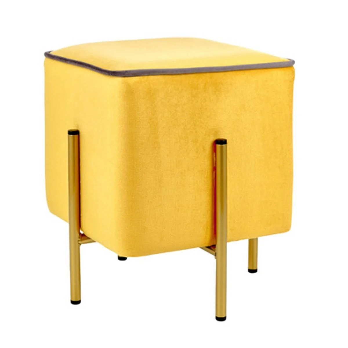 Pouf Velluto Quadrato Giallo Ocra con Piedini Oro cm.30x30x38