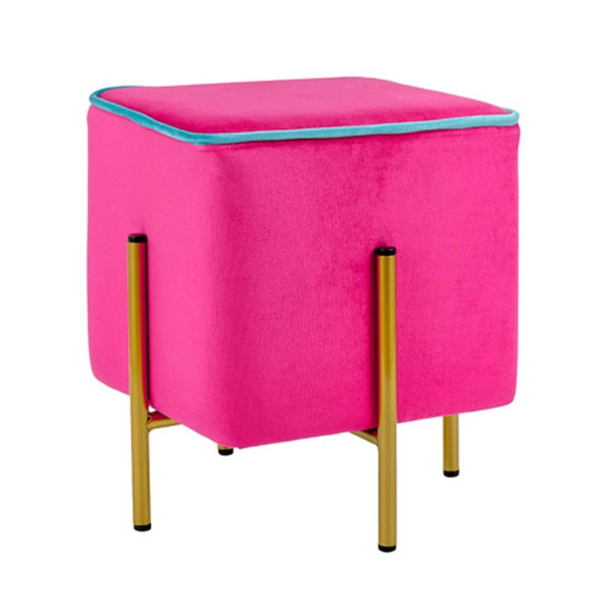 Pouf Velluto Quadrato Rosa Fuxia con Piedini Oro cm.30x30x38