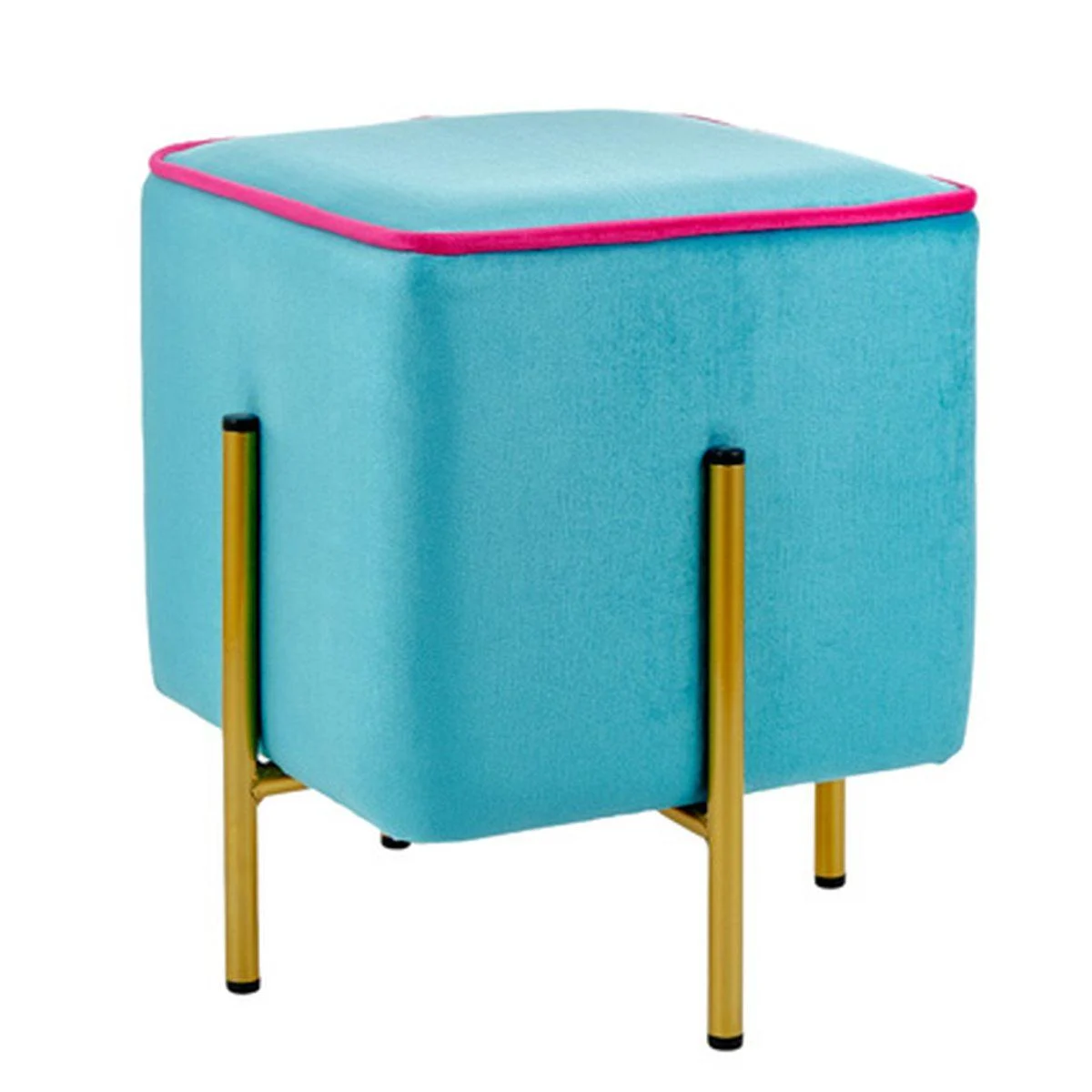 Pouf Velluto Quadrato Turchese con Piedini Oro cm.30x30x38