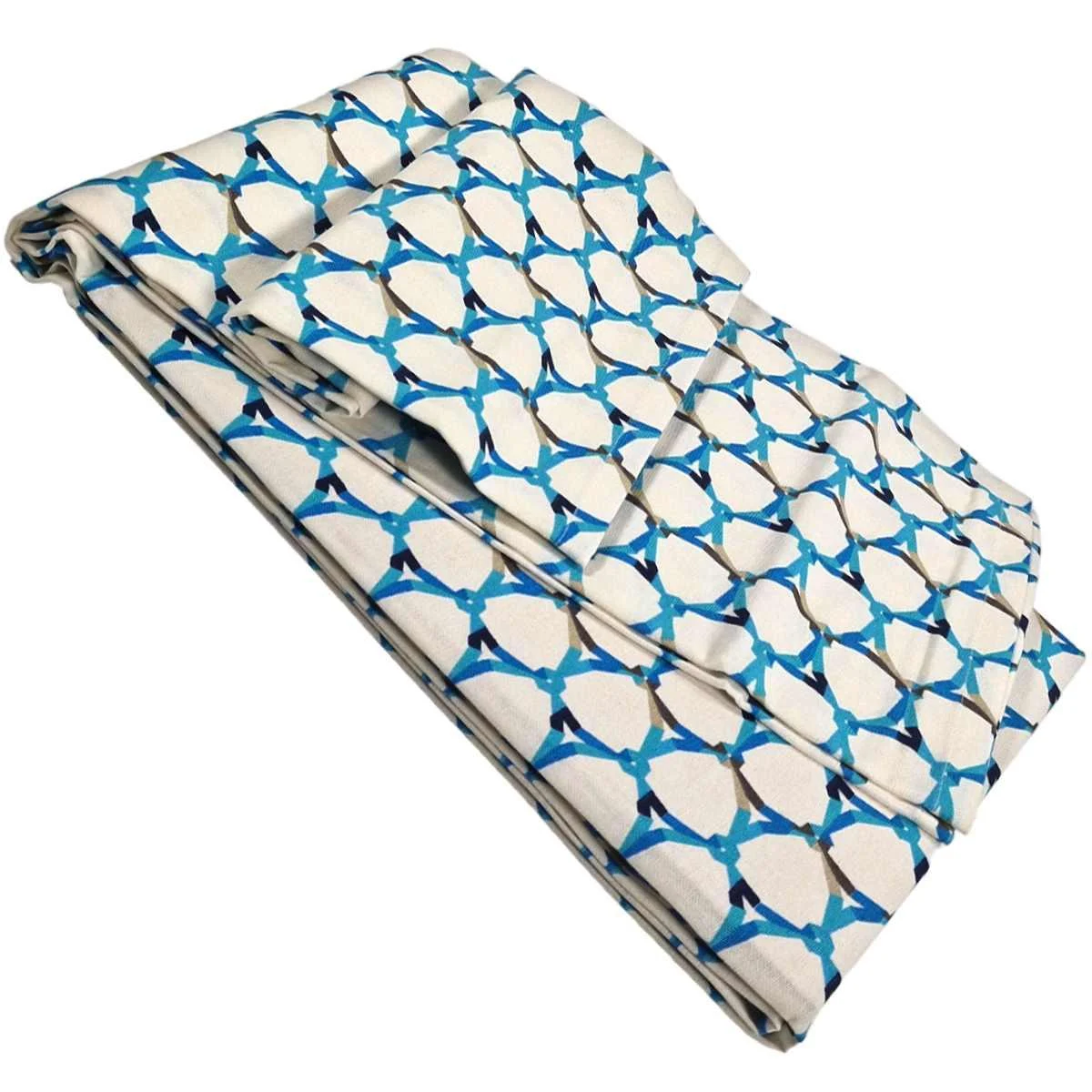 Tovaglia cm.160x300 Cotone Fantasia Rete Azzurra