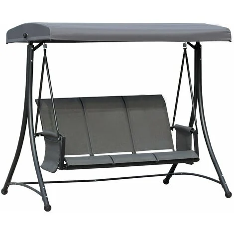 Dondolo 3 Posti da Giardino 196x128x172 cm in Metallo e Textilene Grigio Scuro