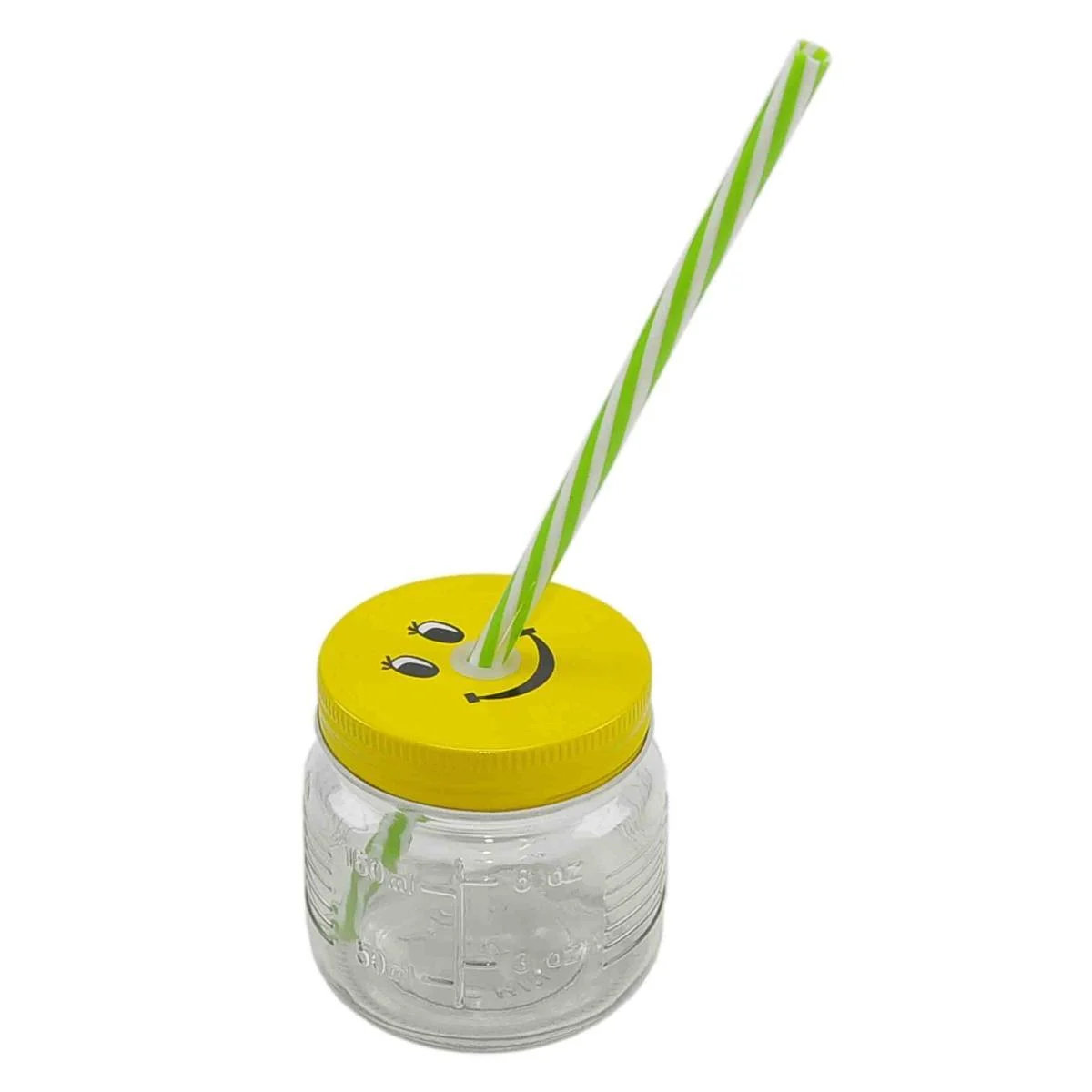 Bicchiere Vetro Barattolo Tappo Smile con Cannuccia ml.255