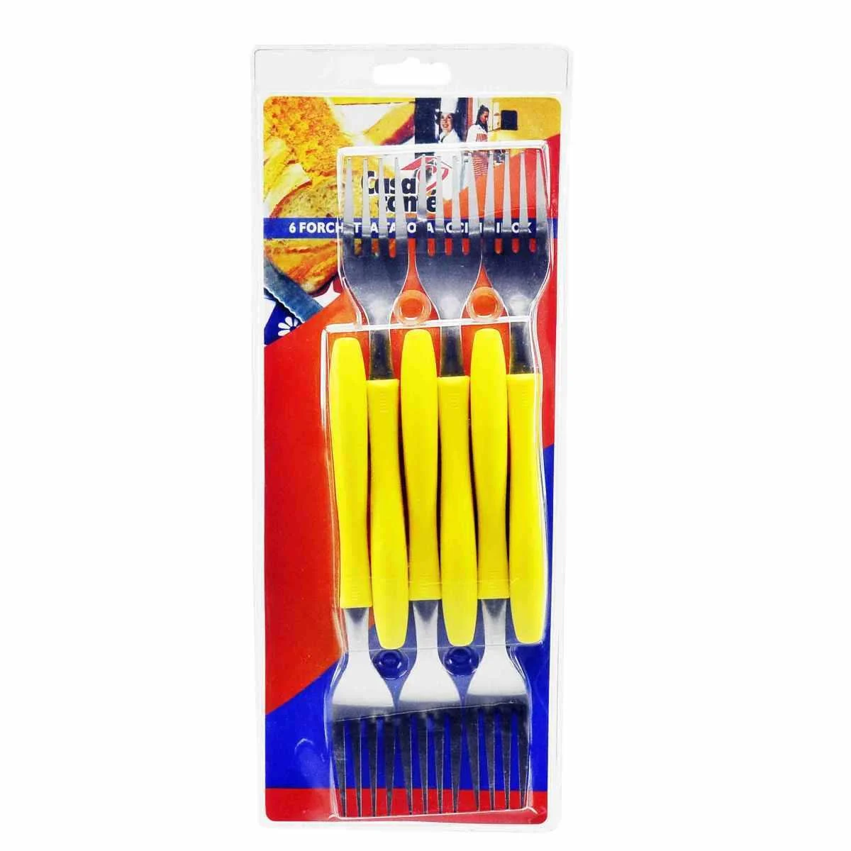 Forchette Tavola Set pz.6 Inox con Contè Gialla cm.20,5