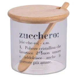 Zuccheriera 500 ml in vetro, coperchio e cucchiaino in bambù, Victionary