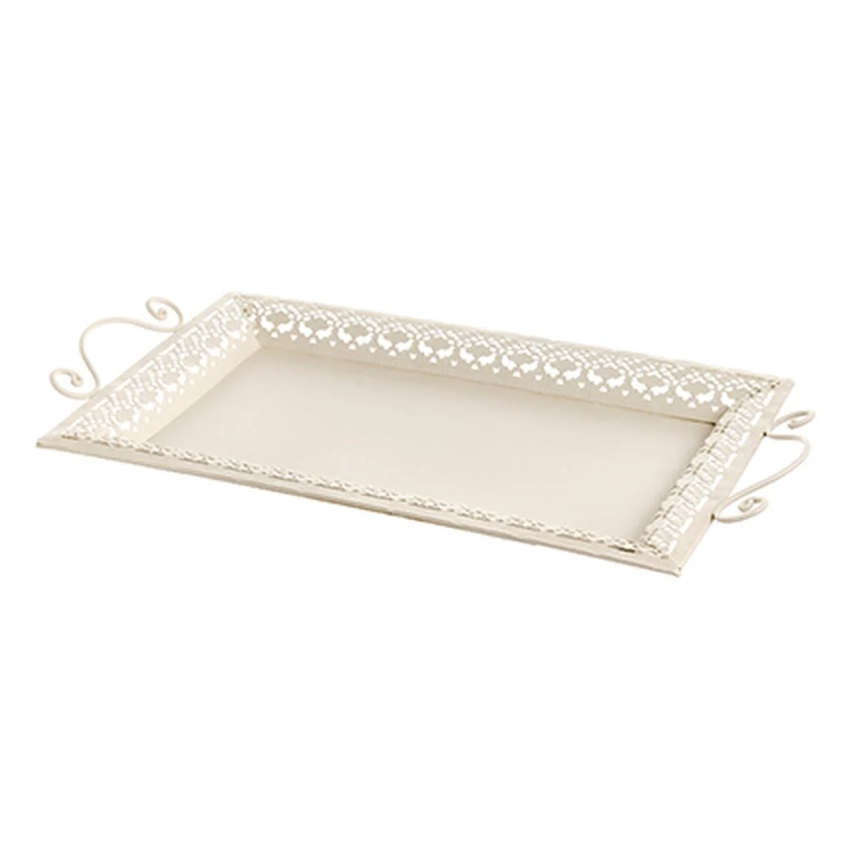Vassoio Metallo Bianco Trinato con Manici cm.41x26