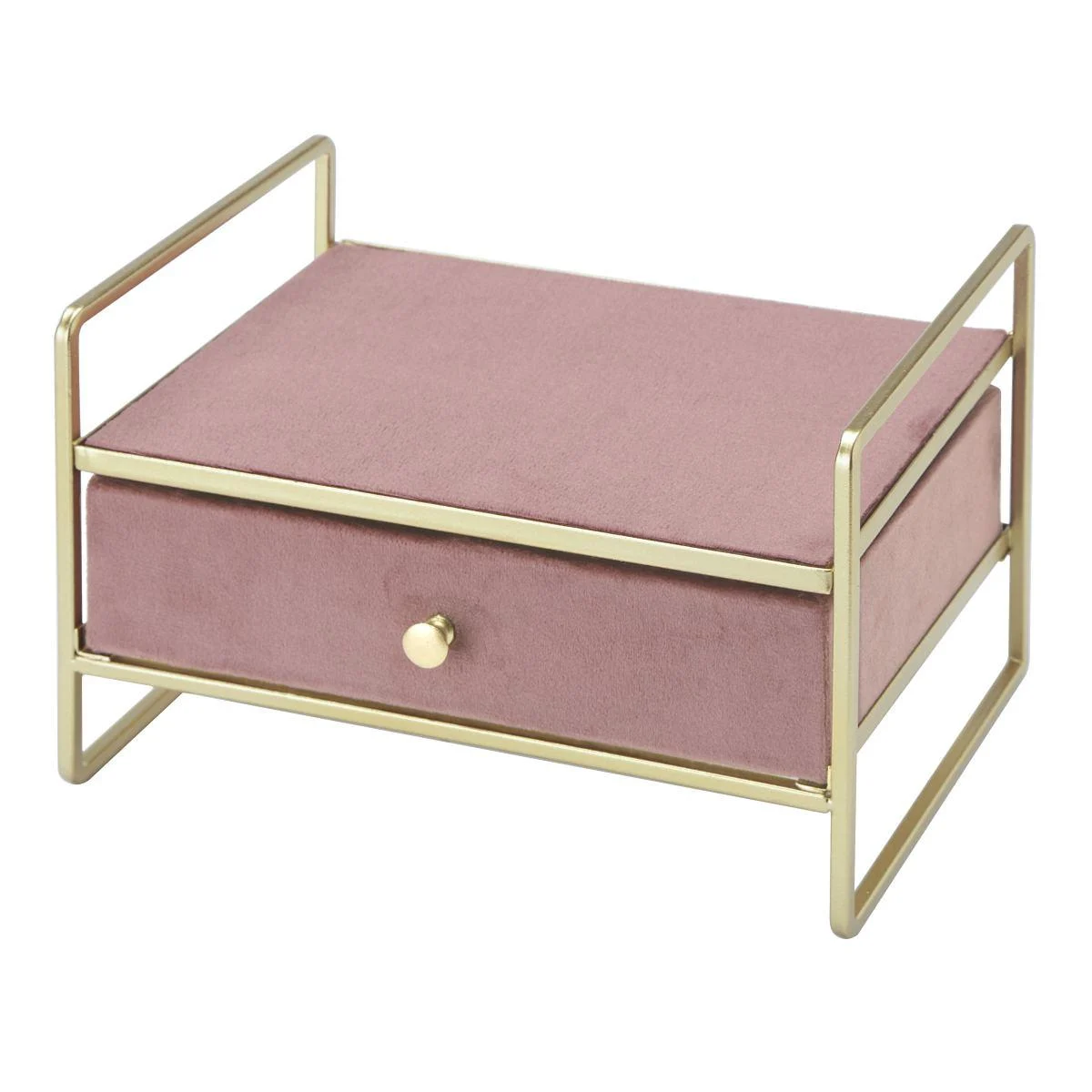 Portagioie Metallo Velluto Chic Rosa con Cassetto cm.21x14x13