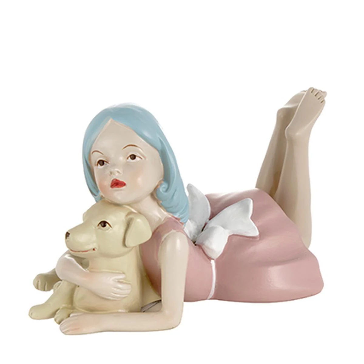 Statua Ragazza Dream Sdraiata con Cagnolino cm.15x8