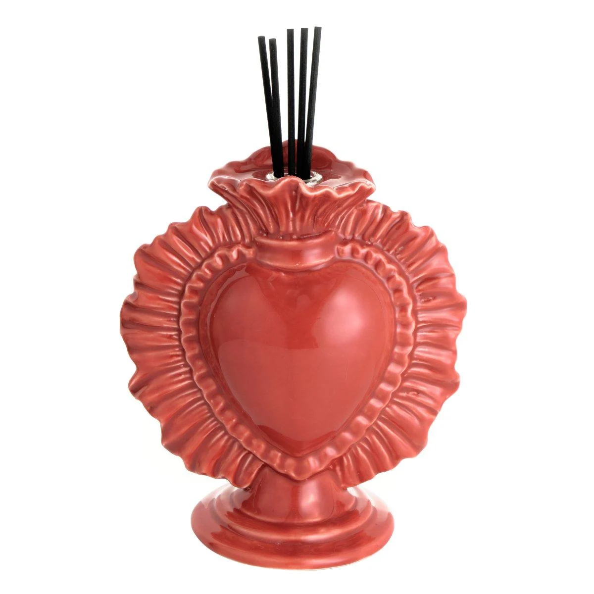 Cuore Ex Voto Porcellana Diffusore Essenze Corallo con Bastoncini cm.14
