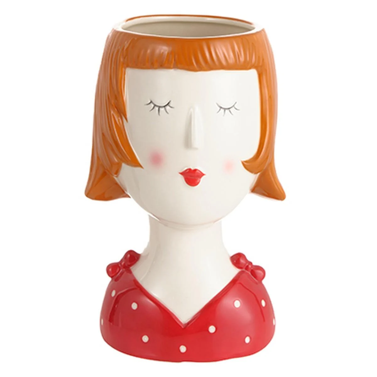 Vaso Ceramica Girl Coco con Caschetto Rosso cm.19