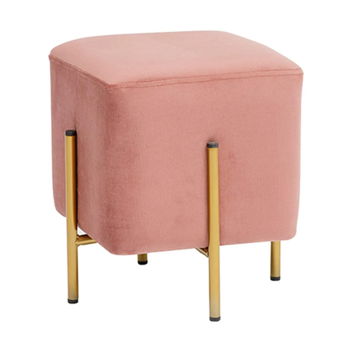 Pouf Velluto Quadrato Rosa Cipria con Piedini Oro cm.33x33x38