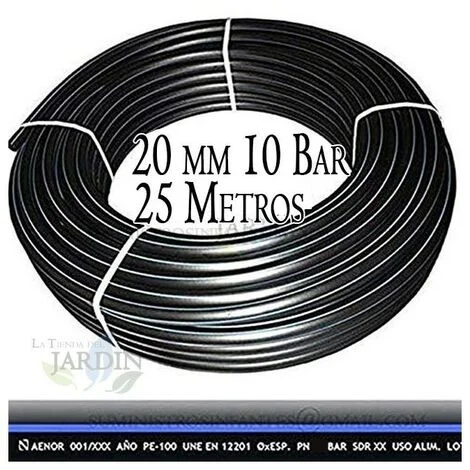 Tubo irrigazione 20mm PN 10 in polietile ad alta desità PE100, rotolo da 25 metri, adatta all'uso acqua potabile