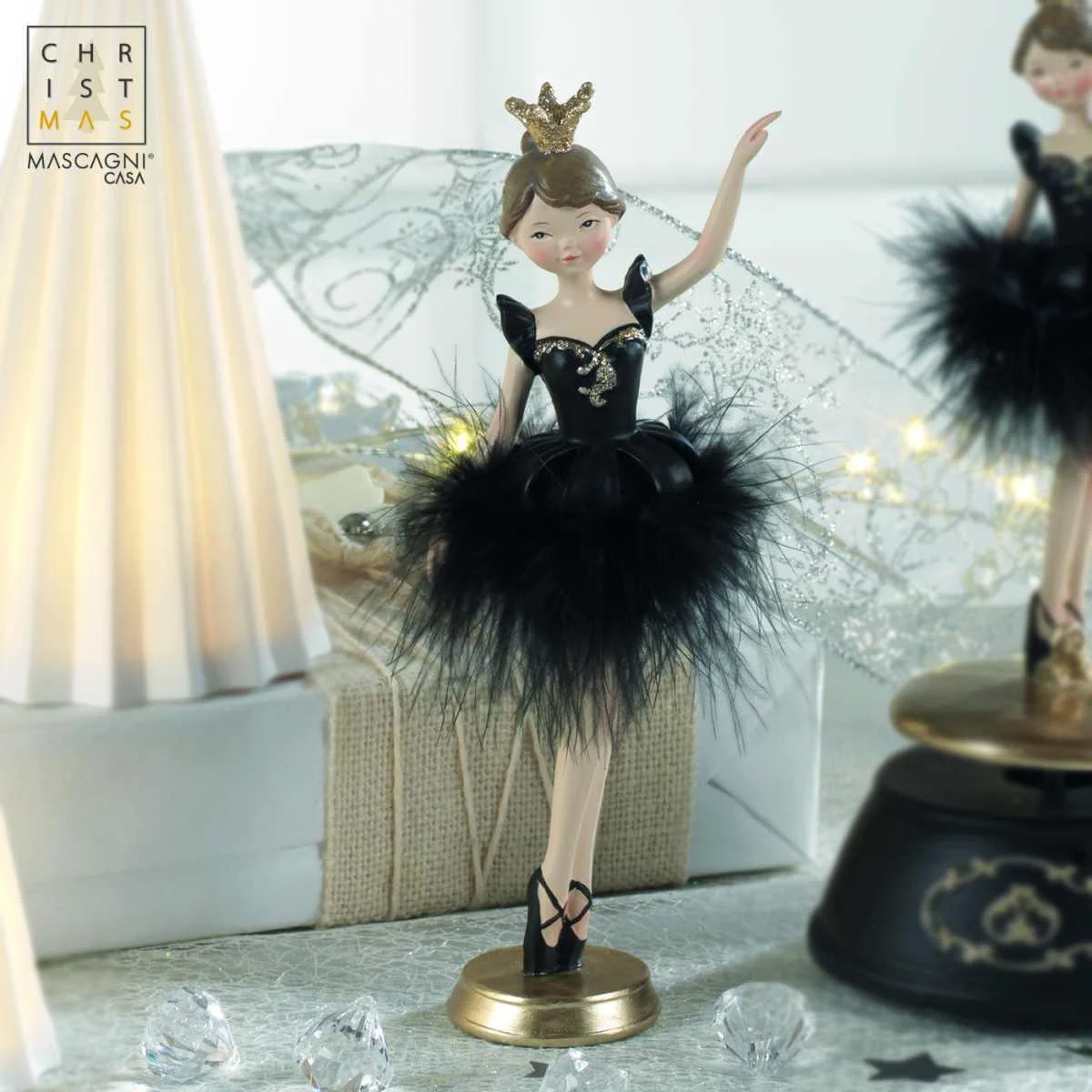 Statua Ragazza Ballerina Resina con Tutu Nero cm.21