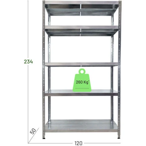 SCAFFALE IN METALLO MACISTE 120 X 50 X 234 H 5 PIANI KG 260 SENZA BULLONI