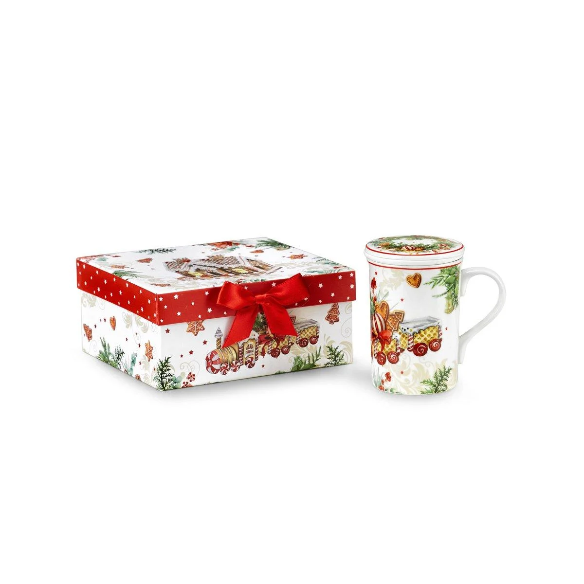 Tazza Natalizia Colazione Natale Colazione Porcellana Fade Gingerbread con Filtro cm.18x16x8