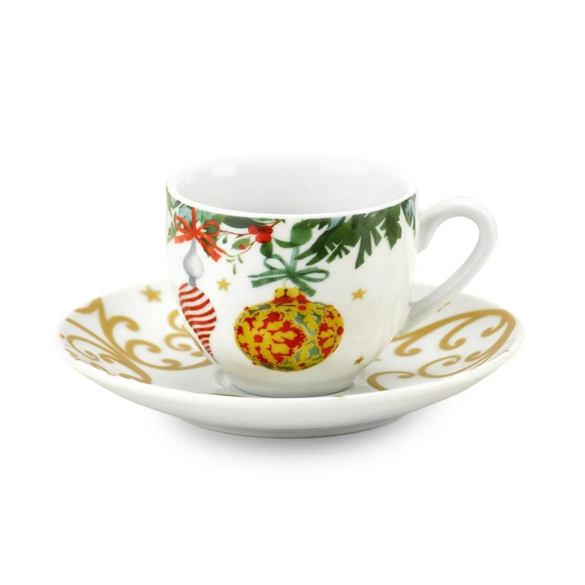Tazzine Caffè Natalizia Set pz.6 Porcellana Fade Xmas Gift con Piattini