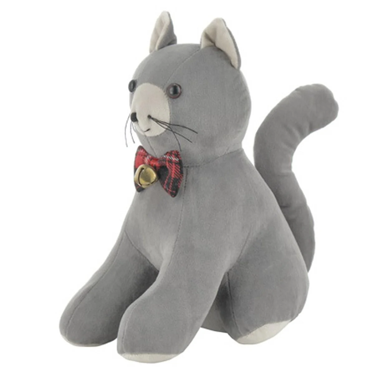 Fermaporta Gatto Seduto Velluto Grigio cm.22