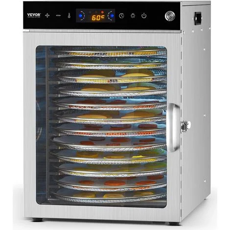 VEVOR Essiccatore con Vassoio Rotante per Alimenti 12 Vassoi in Acciaio Inox, Essiccatore Elettrico per Alimenti 800 W Temperatura Regolabile, Essiccatore a Congelamento per Carne Frutta Verdura