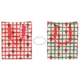 Busta regalo 16x8x19,5 cm in carta con manici in  tessuto, Natale con i fiocchi