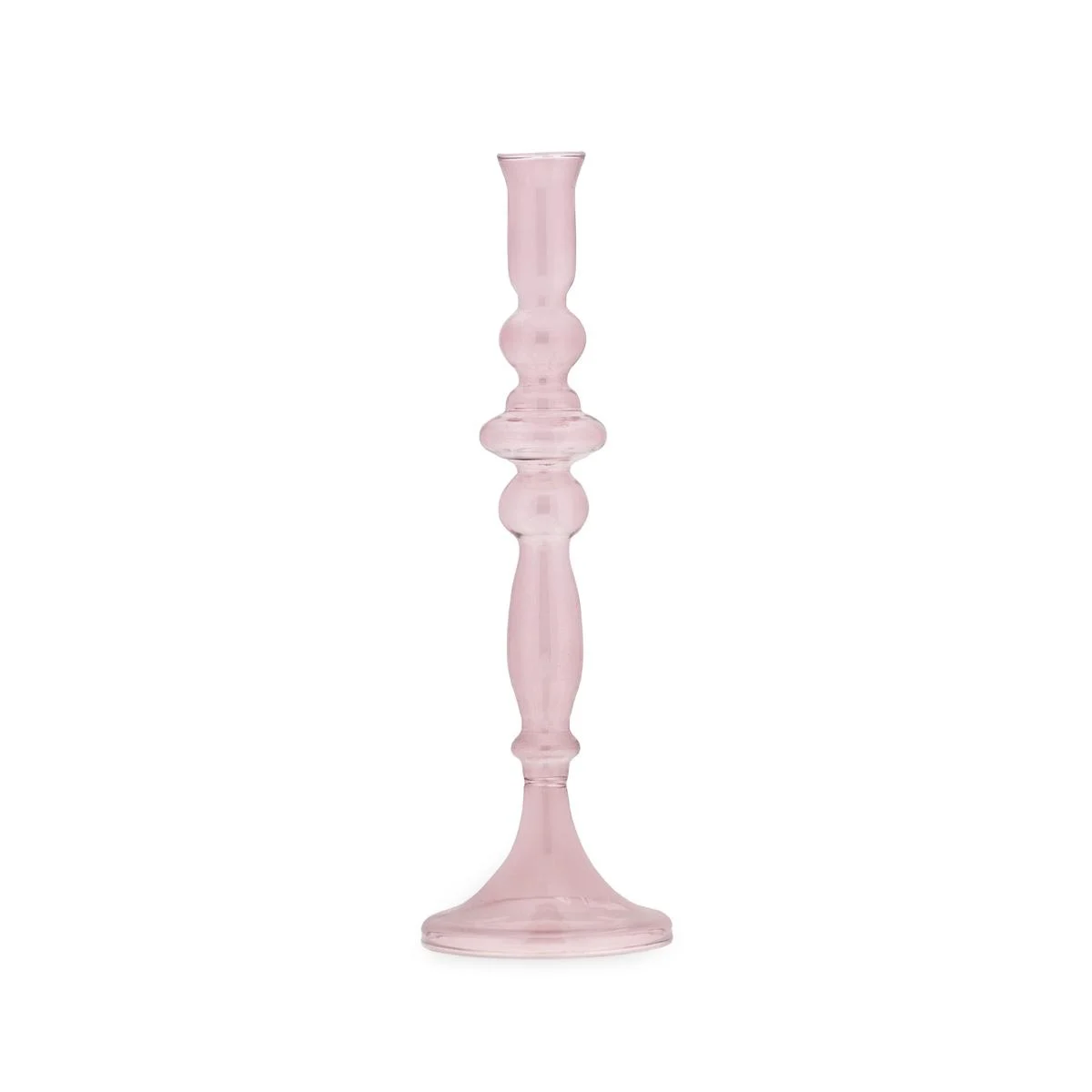 Candeliere con 1 Posto Candela Vetro Rosa cm.30
