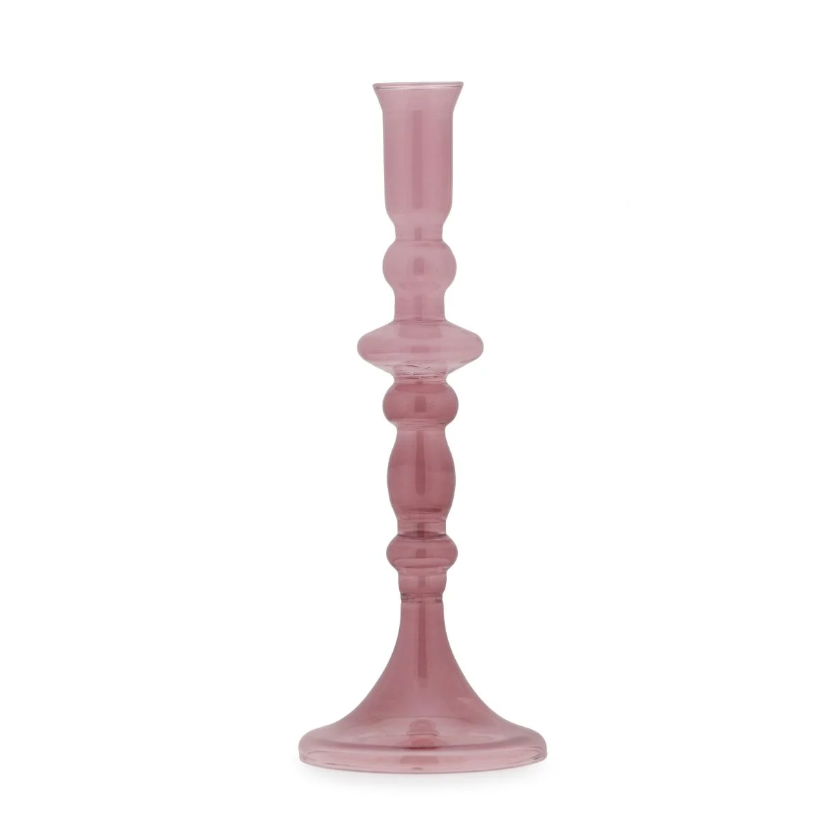 Candeliere con 1 Posto Candela Vetro Rosa cm.26