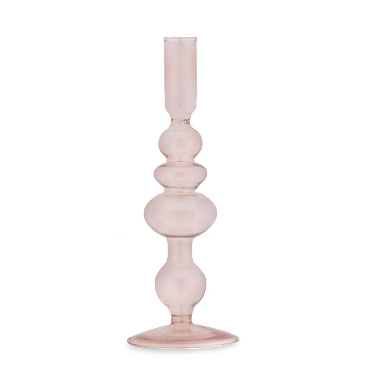 Candeliere con 1 Posto Candela Vetro Rosa cm.24