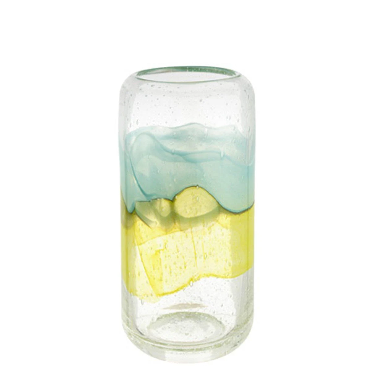 Vaso Vetro Cilindro Giallo Azzurro cm.11x22