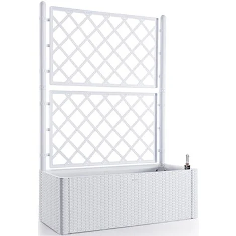 FIORIERA CON SPALLIERA NATURAL DELUXE BIANCO in RESINA FINITURA RATTAN CON RISERVA D'ACQUA