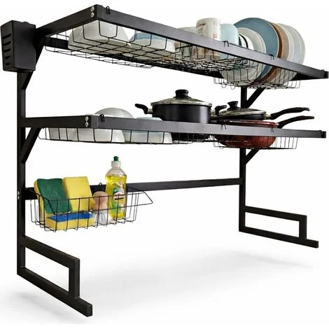 Scolapiatti da Appoggio Nero - 2 Ripiani (65cm)