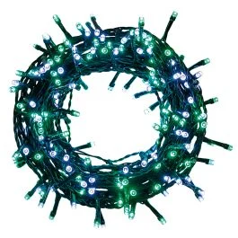 Filo 180 led bianco/verde 8 m, uso esterno, 8 giochi luce, Santa's House