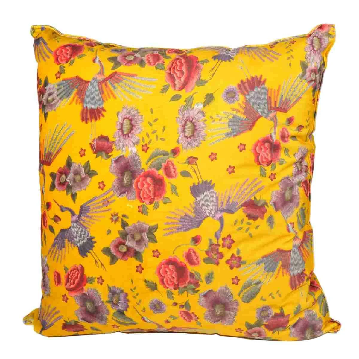 Cuscino Arredo Velour Bird Ocra cm.50x50x19