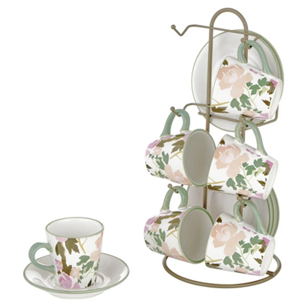 Tazzine Caffè Set pz.6 Porcellana Rose Stone con Supporto