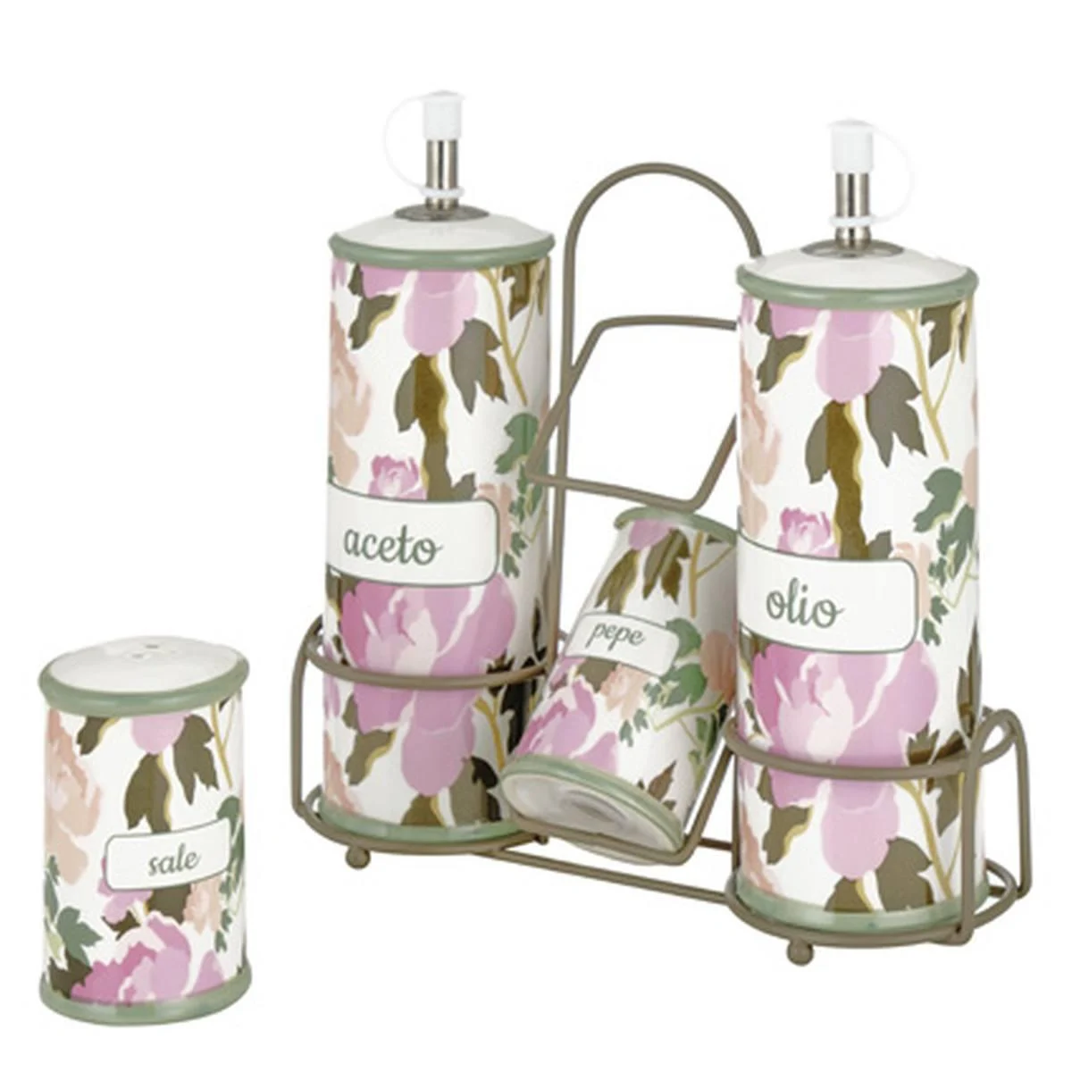 Menage Ceramica Rose con Supporto Set pz.4