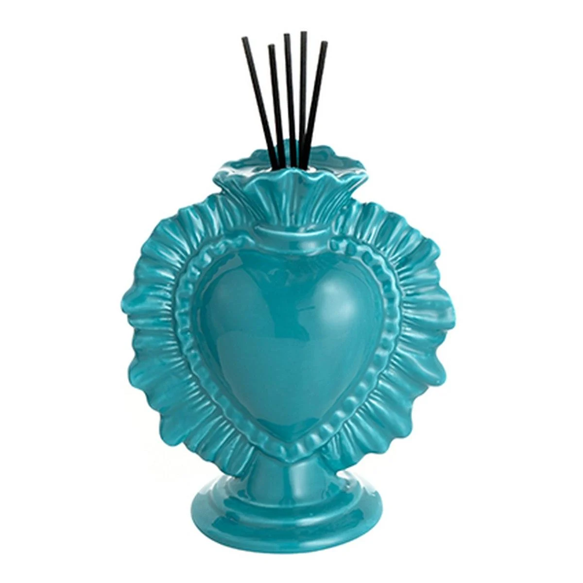 Cuore Ex Voto Porcellana Diffusore Essenze Turchese con Bastoncini cm.14