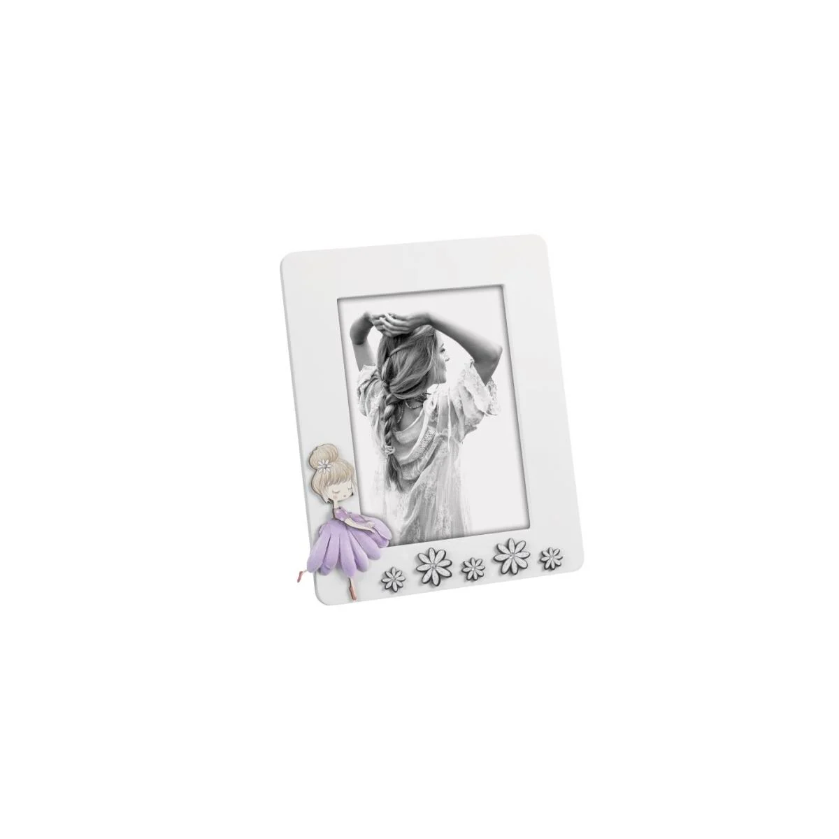 Cornice Legno cm.13x18 con Bambolina con Abito Viola