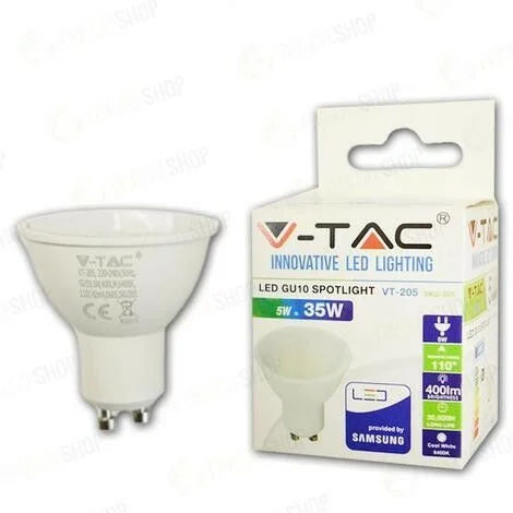 V-TAC PRO VT-205 LAMPADINA LED GU10 5W FARETTO SPOTLIGHT CHIP SAMSUNG 110°Luce Bianco Fredda/Naturale/CaldaBianco Freddo