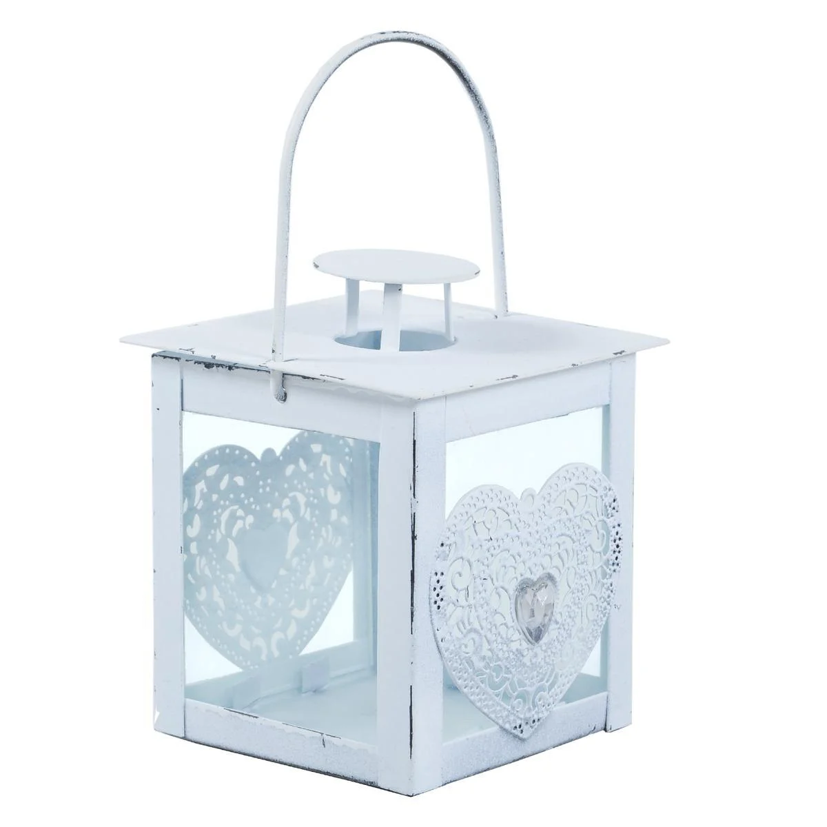 Lanterna cm.10x10xh18,5 Cuore Bianca