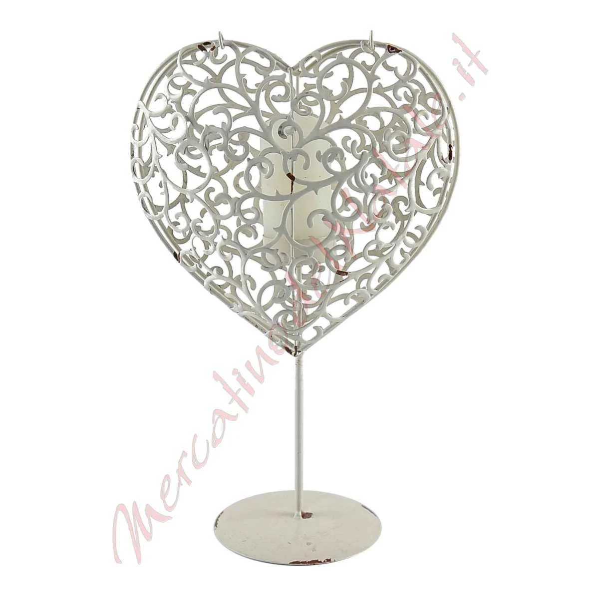 Portacandela Cuore h30 Bianco Grace