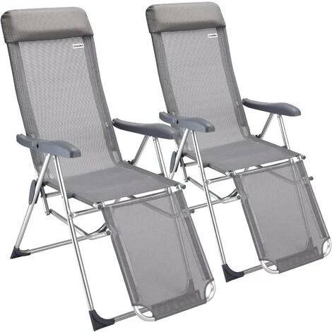CASARIA® 2pz Set Sedie da Giardino Campeggio in Alluminio pieghevoli schienale alto regolabile a 7 livelli poggiapiedi Grigio