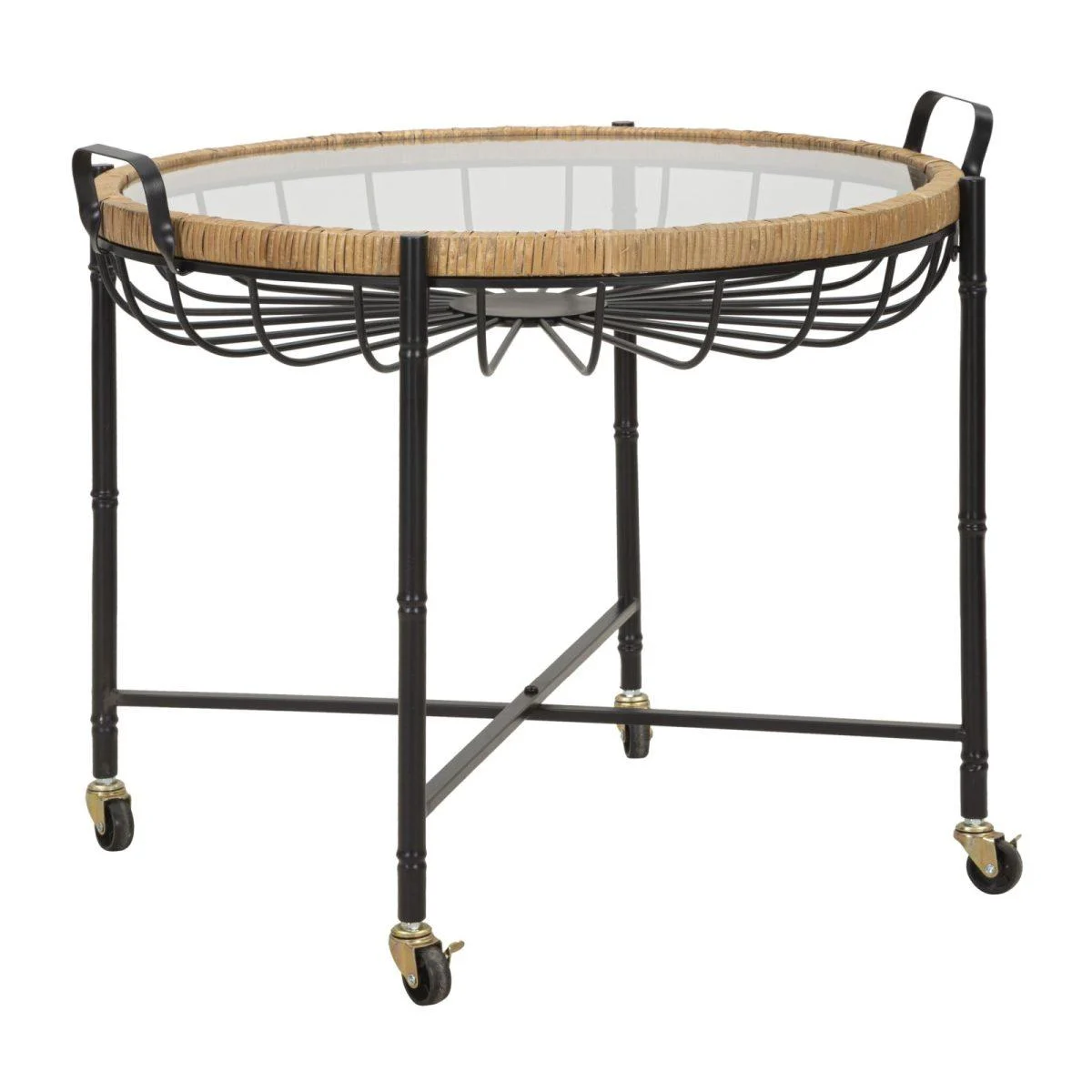 Tavolinetto Cebu Con Vetro E Ruote cm.70,5x65x57