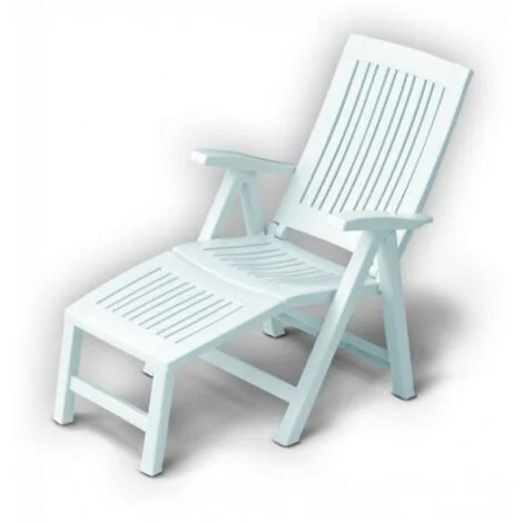 Sedia sdraio con poggiapiedi Lucrezia Relax in plastica bianca cm 60x103x105 da giardino esterno spiaggia piscina