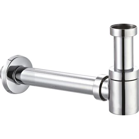 Schläfer 3939603Sifone Universale Salvaspazio per Scarico Lavandino Bagno a Vista in Ottone Cromato, Telescopico e Regolabile, per Lavabi Bagno e Bidet a Appoggio o Sospesi, Scarico 1"1/4