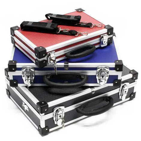Set di 3 valigette per attrezzi alluminio blu nero rosso Custodia portautensili