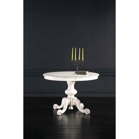 Tavolo Classico Rotondo Allungabile Piede Intarsiato Bianco OpacoDimensione Tavoli: Ø 120 cm