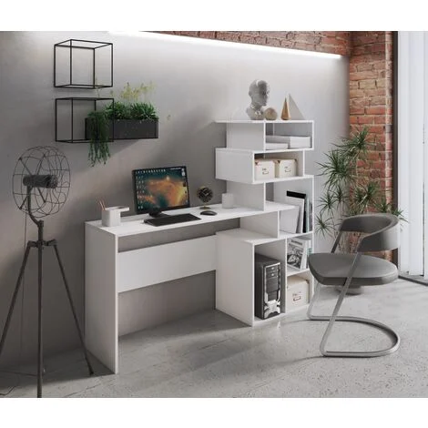 SCRIVANIA CON LIBRERIA MOD. GHEA CM 158.4X39.6 H. 135 BIANCO FRASSINATO