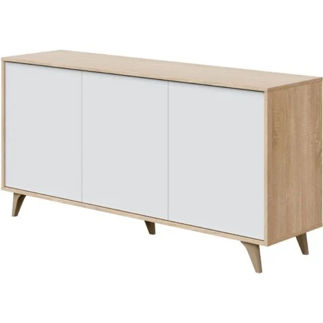 Credenza 3 ante 75x154x40 cm bianco opaco e rovere – Nuoro