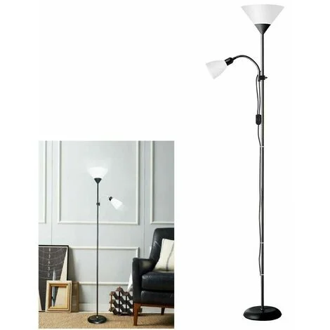 Lampada Da Terra Per Casa Ufficio Piantana 2 Porta Lampadina E27 Nero
