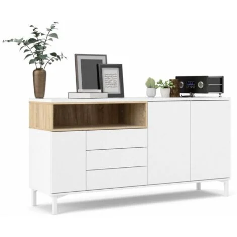 Madia 175 x 89 cm bianco opaco e rovere - Fidenza